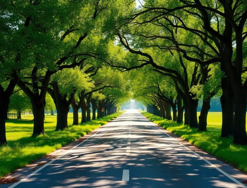 Tree-lined California road
